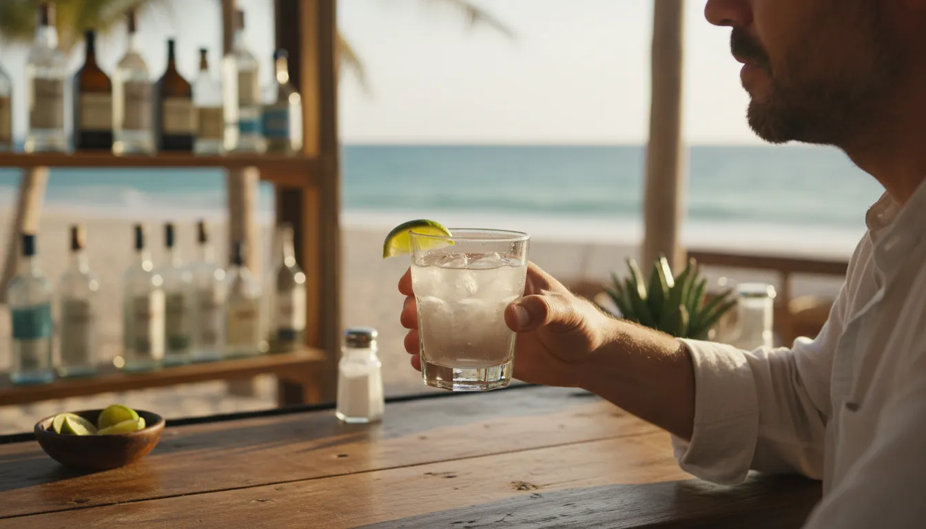 blancoのイラスト：a clear and unaged type of tequila.