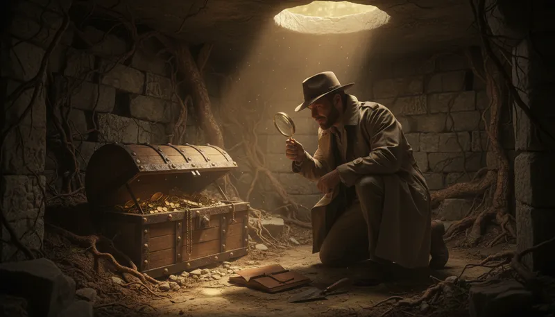 Illustration of detective work: Investigating clues to solve a mystery.