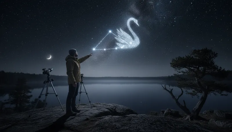 Illustration of cygnus: A constellation shaped like a swan.