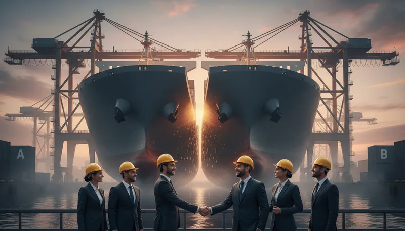 Illustration of merger: The combination of two companies.