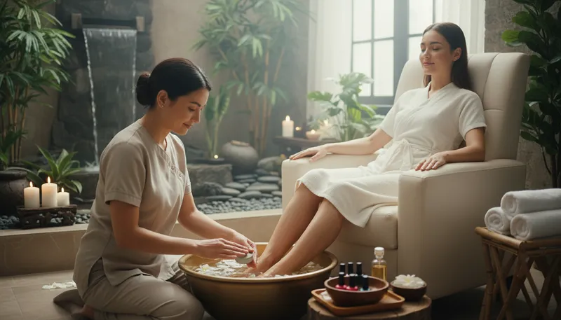 Illustration of pedicure: Beauty treatment for feet and toenails.
