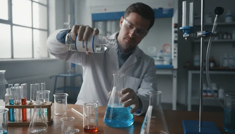 Illustration of hcl: A strong acid used in various industries.
