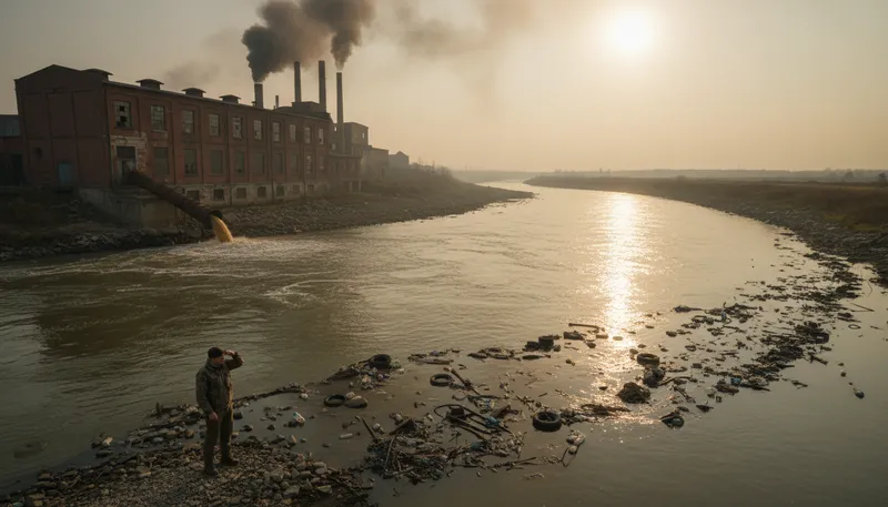 Illustration of pollution: Harmful substances that contaminate the environment.