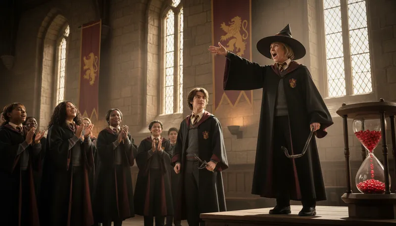 Illustration of ten points to gryffindor: a reward for Gryffindor in a competition