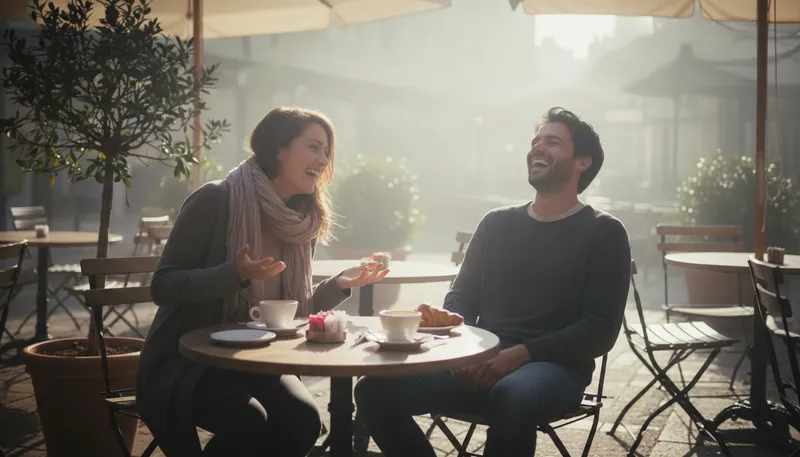 Illustration of split the breeze: Engage in light, casual conversation.