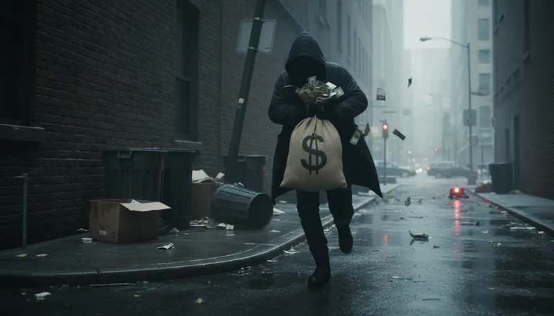 Illustration of robber: A person who steals from others using force.