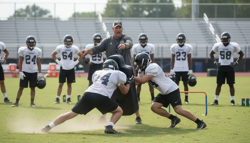 Illustration of blocking and tackling: Basic skills in football or similar sports.