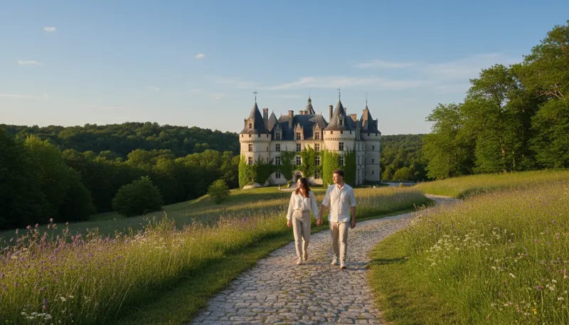 Illustration of chateau: Large French country house or castle.