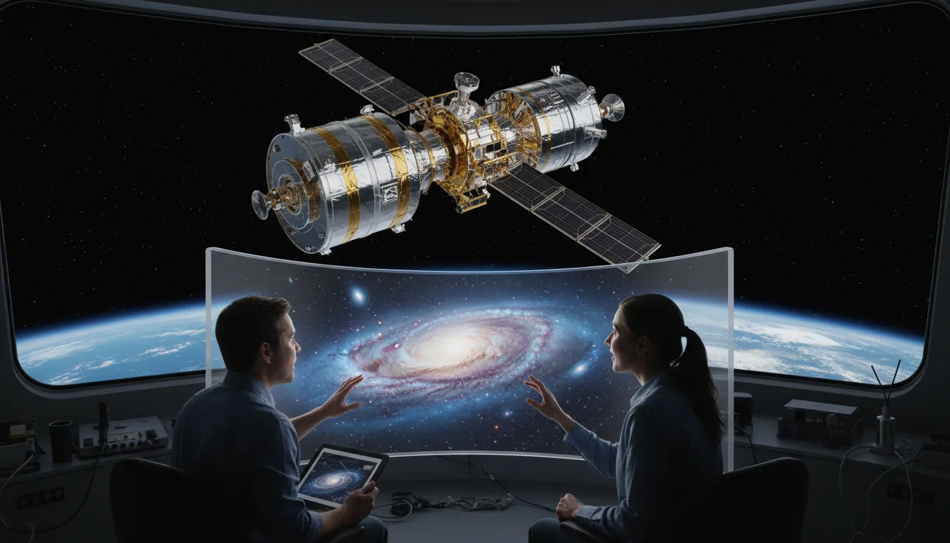 Ilustração de HST: a large space telescope orbiting the Earth