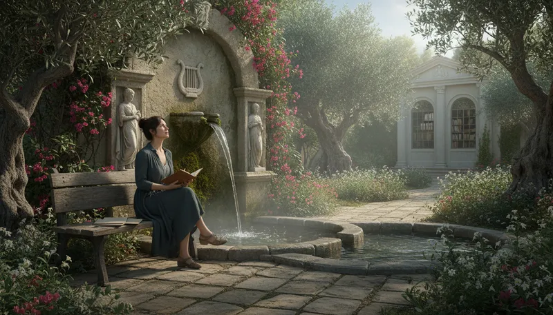Illustration of pierian spring: source of inspiration and knowledge.