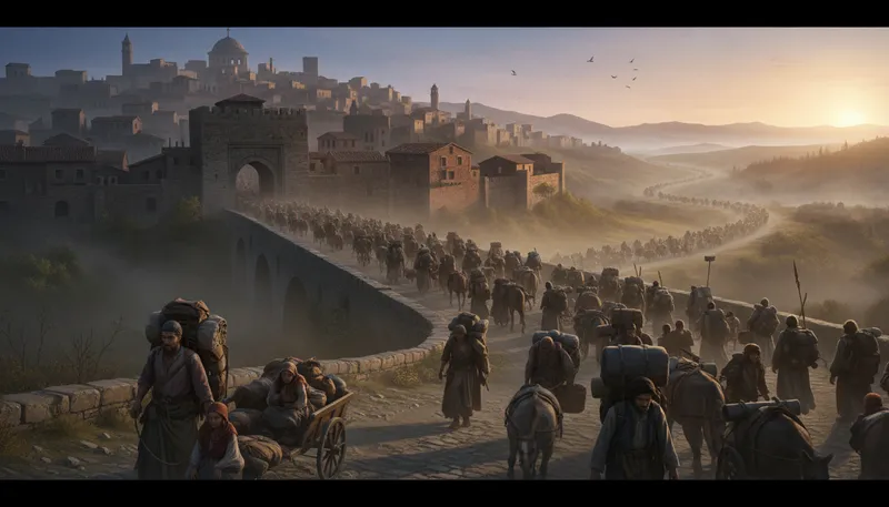Illustration of exodus: A mass departure of people from a place.