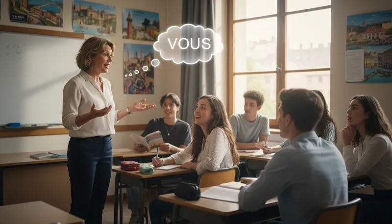 Illustration of vous: French word for 'you' (formal).