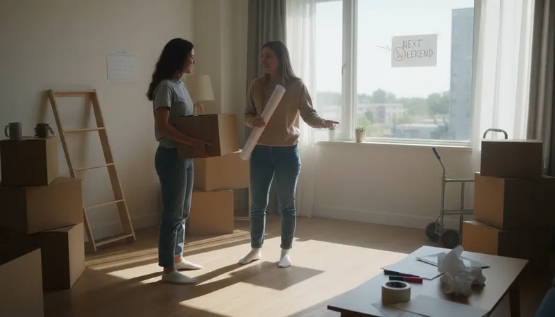 Illustration of move out: leave a place to live elsewhere