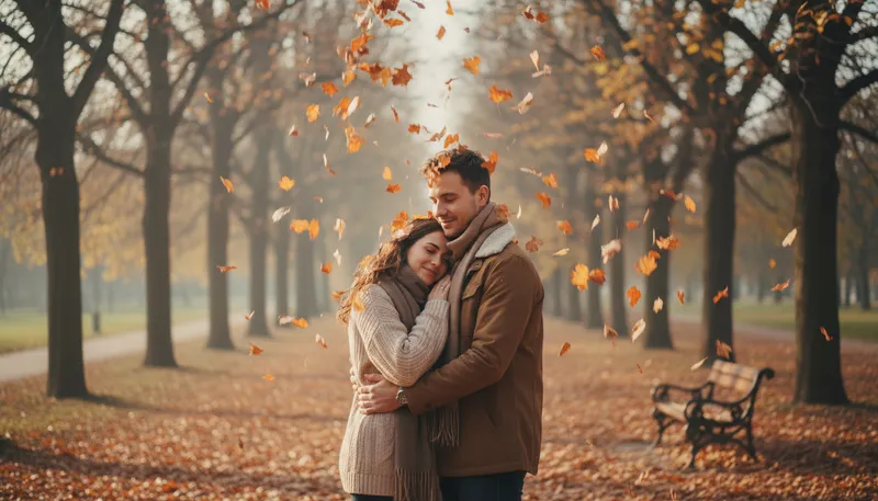 Illustration of autumn romance: a love story set in autumn