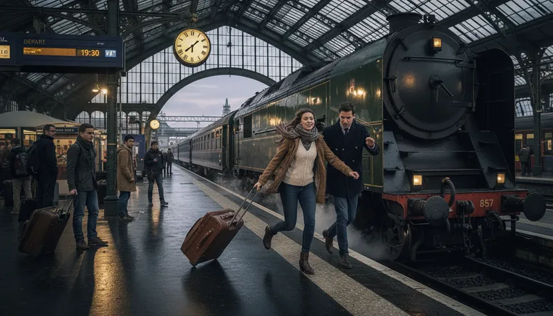 Illustration of gare: A French word for a train station.