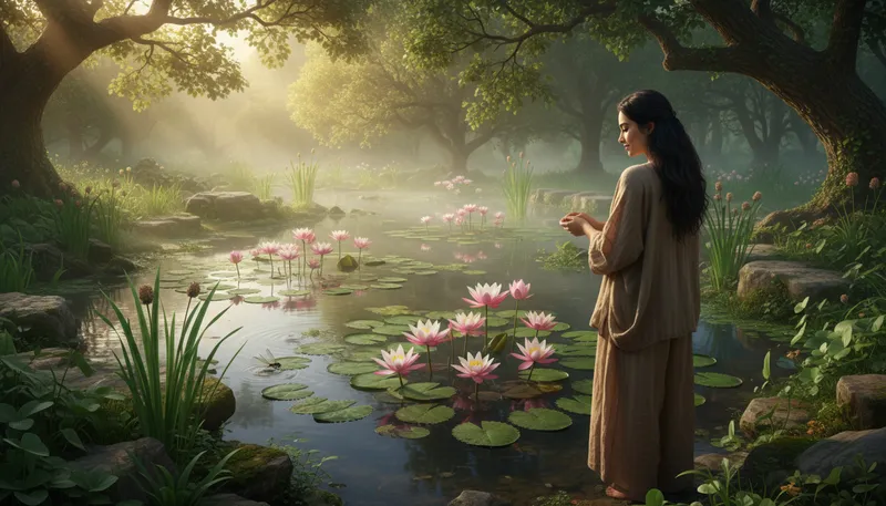 Illustration of padma: Lotus flower, symbolizing purity.