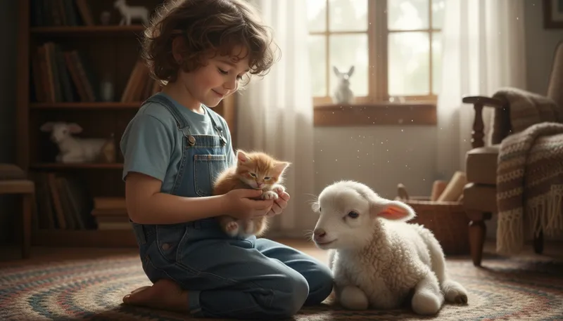 Illustration of gentle as a lamb: very gentle and calm.