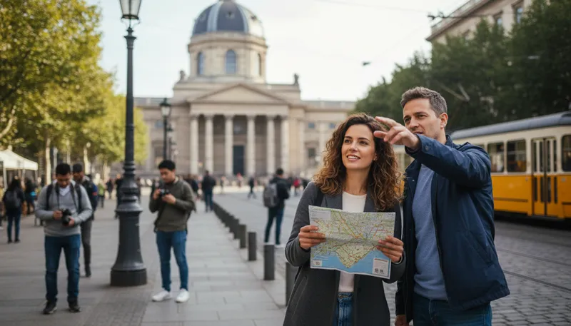 Illustration of how do i get to: asking for directions to a place.
