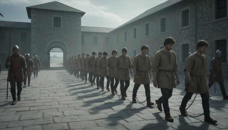 Illustration of cade: a procession of prisoners, often for punishment