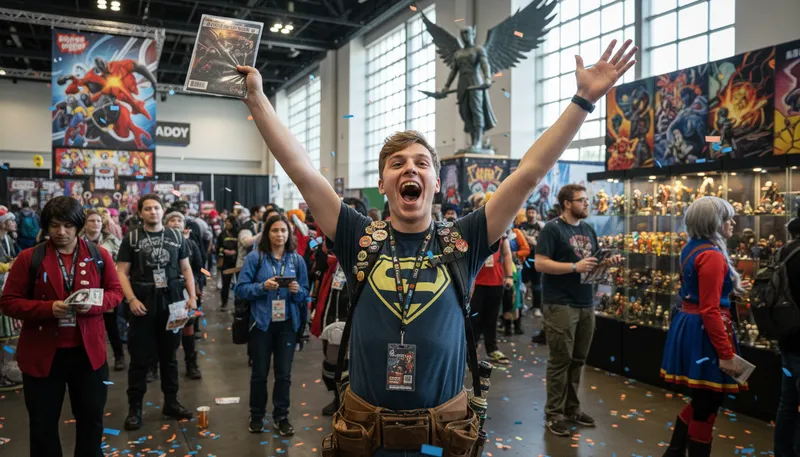 Illustration of fanboy: an enthusiastic male supporter or admirer