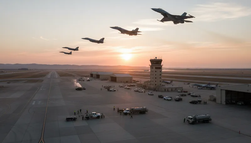 Illustration of airbase: A military facility for aircraft operations.
