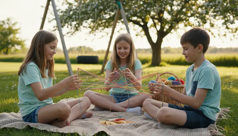 Illustration of cat's cradle: A string game creating intricate patterns.