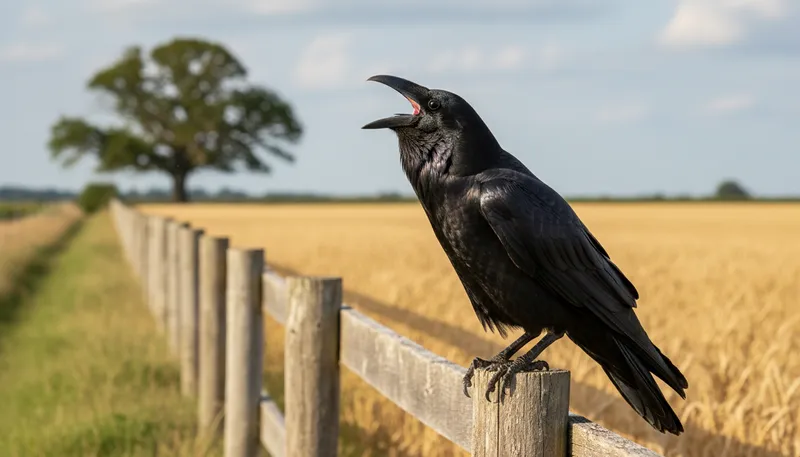 Illustration of raven: A large, black bird known for its intelligence.