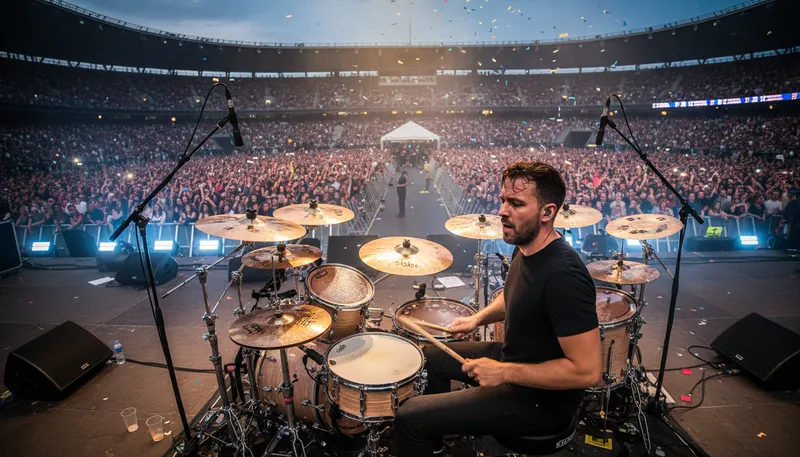 Illustration of drummer: A person who plays the drums.