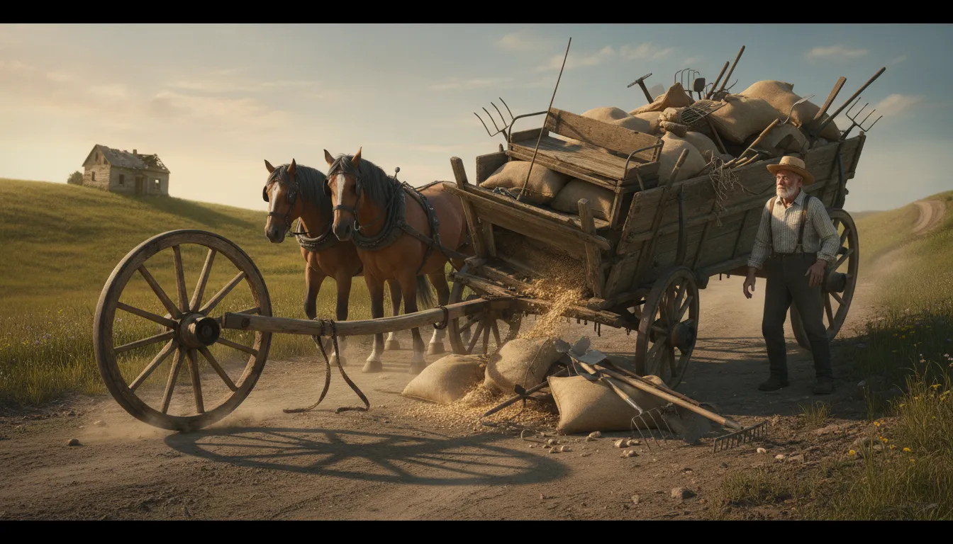Illustration of the wheels come off the wagon: A situation fails or falls apart completely.
