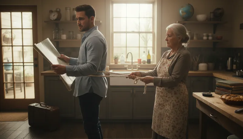 Illustration of apron-string hold: A strong influence or control over someone.