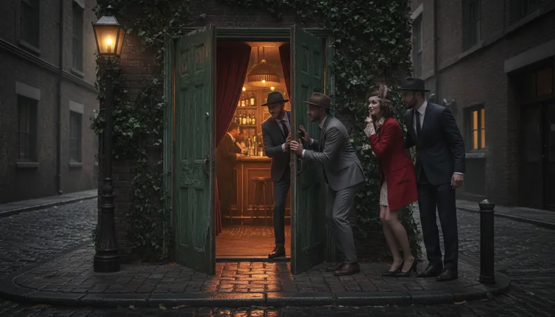 Illustration of speakeasy: A secret bar during Prohibition.