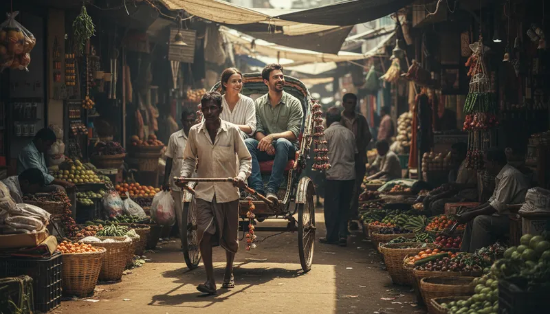 Illustration of rickshaw: A small, lightweight vehicle for passengers.