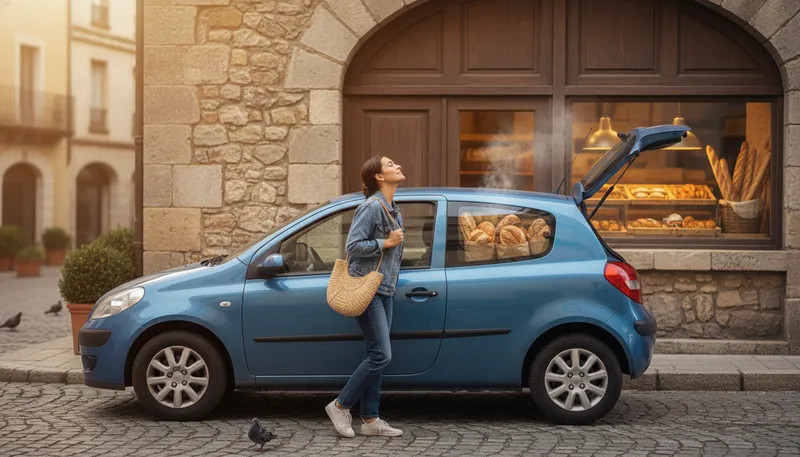 Illustration of hatchback: A car with a rear door that swings up.