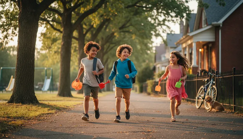 Illustration of romp home: A playful or carefree return home.