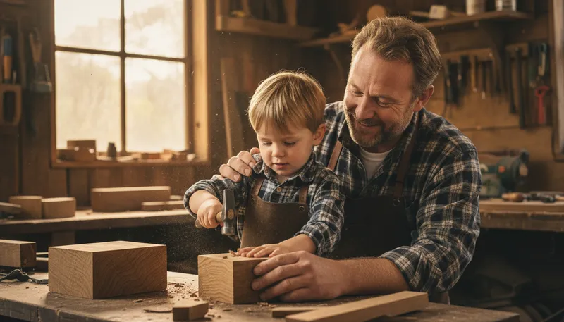Illustration of chip off the old block: child resembling their parent