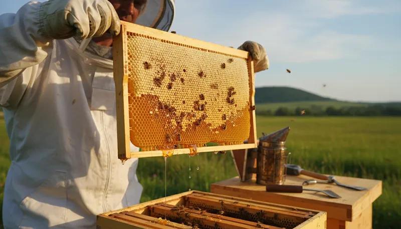 Illustration of honeycomb: A structure of hexagonal cells made by bees.