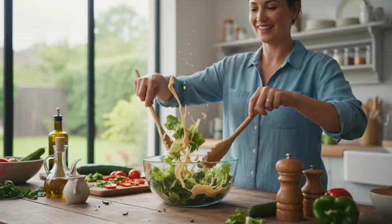 Illustration of toss: to mix ingredients together quickly