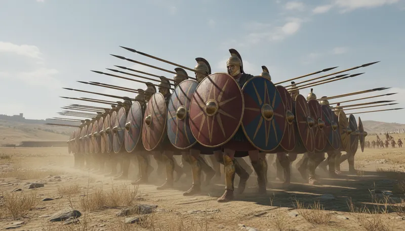Illustration of phalanx: A body of troops in close formation.