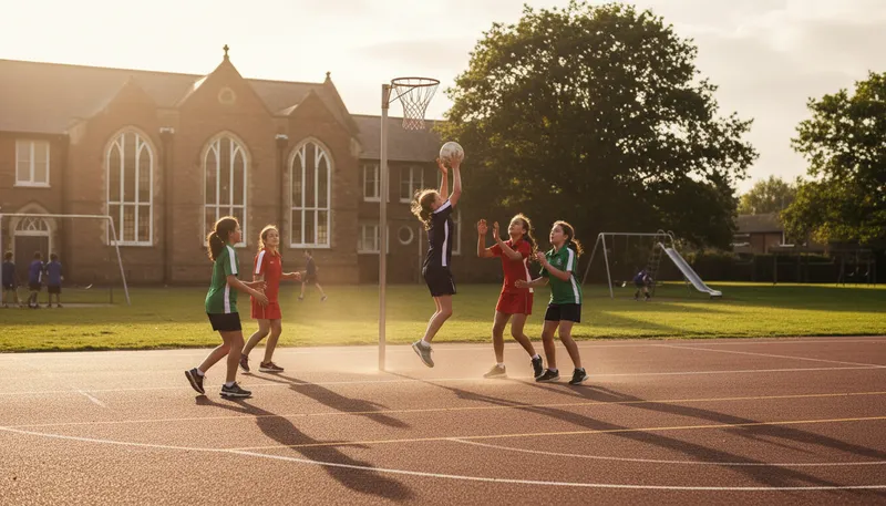 Illustration of netball: A team sport similar to basketball.