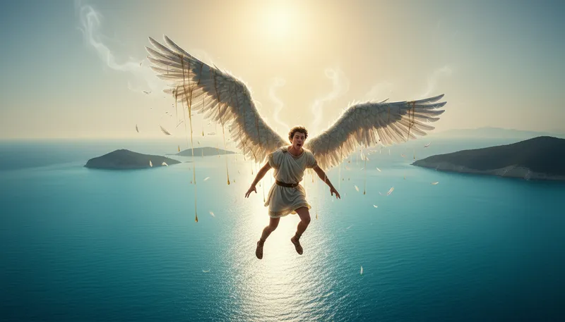 Illustration of icarus: A character from Greek mythology who flew too close to the sun.