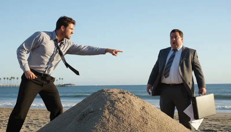 Illustration of pound sand: Tell someone to go away or be dismissed.