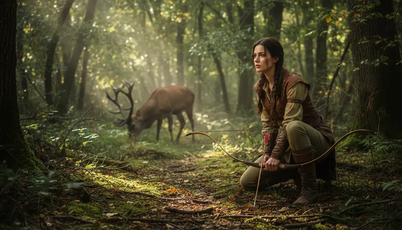 Illustration of huntress: A female hunter or warrior in mythology.