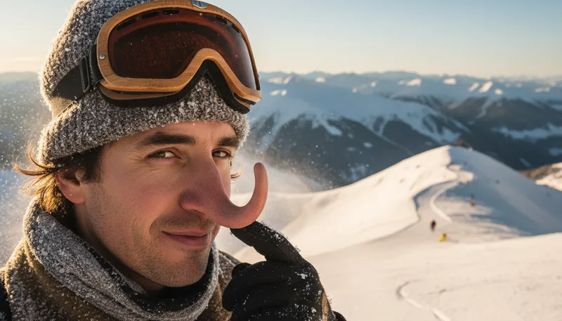 Illustration of ski-jump nose: A nose that curves upwards like a ski jump.