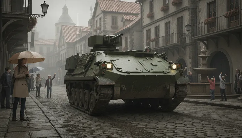 Illustration of armored: Protected by a covering, often for defense.