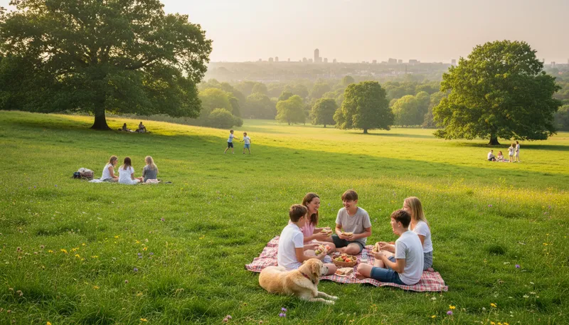 Illustration of hampstead: A district in London known for parks.