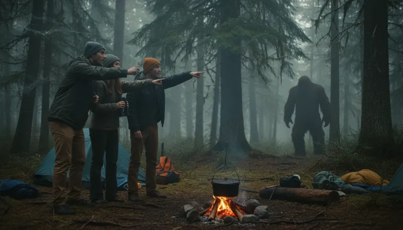 Illustration of bigfoot: A mythical ape-like creature rumored to exist.