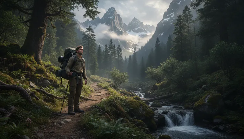 Illustration of backpacker: A traveler carrying a backpack for adventures.