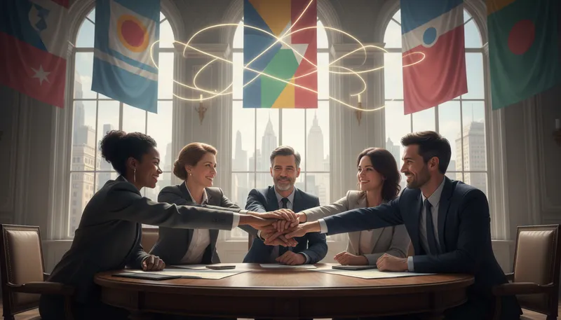 Illustration of axis: an alliance of countries or groups