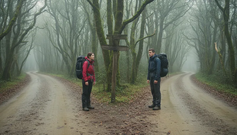 Illustration of divergence: A difference or deviation from a path or norm.
