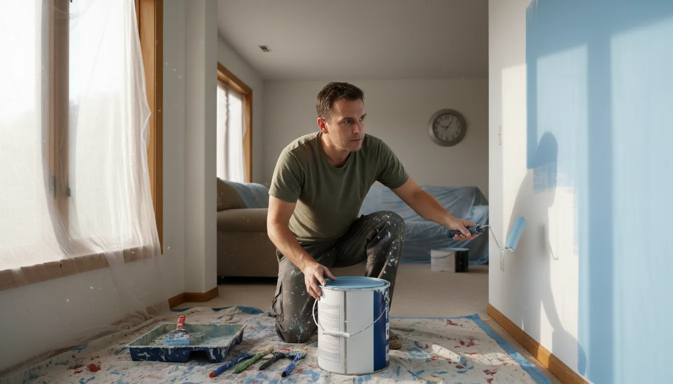 Illustration von painting: the act of applying color to a surface